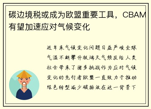 碳边境税或成为欧盟重要工具，CBAM有望加速应对气候变化